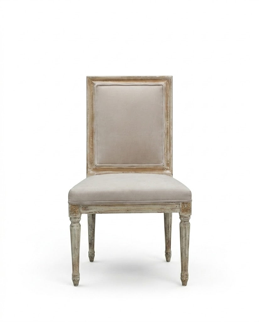 Distressed Ivory Upholstered Dining Chair