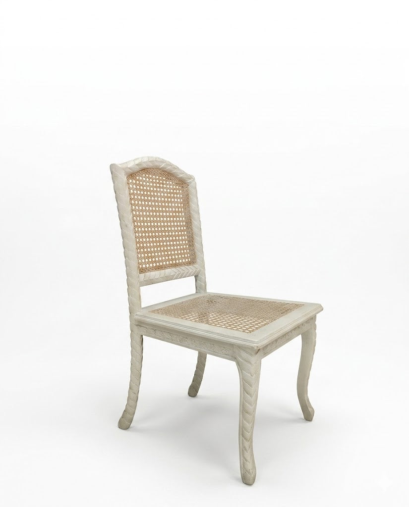 White Cane Seat Carved Dining Chair
