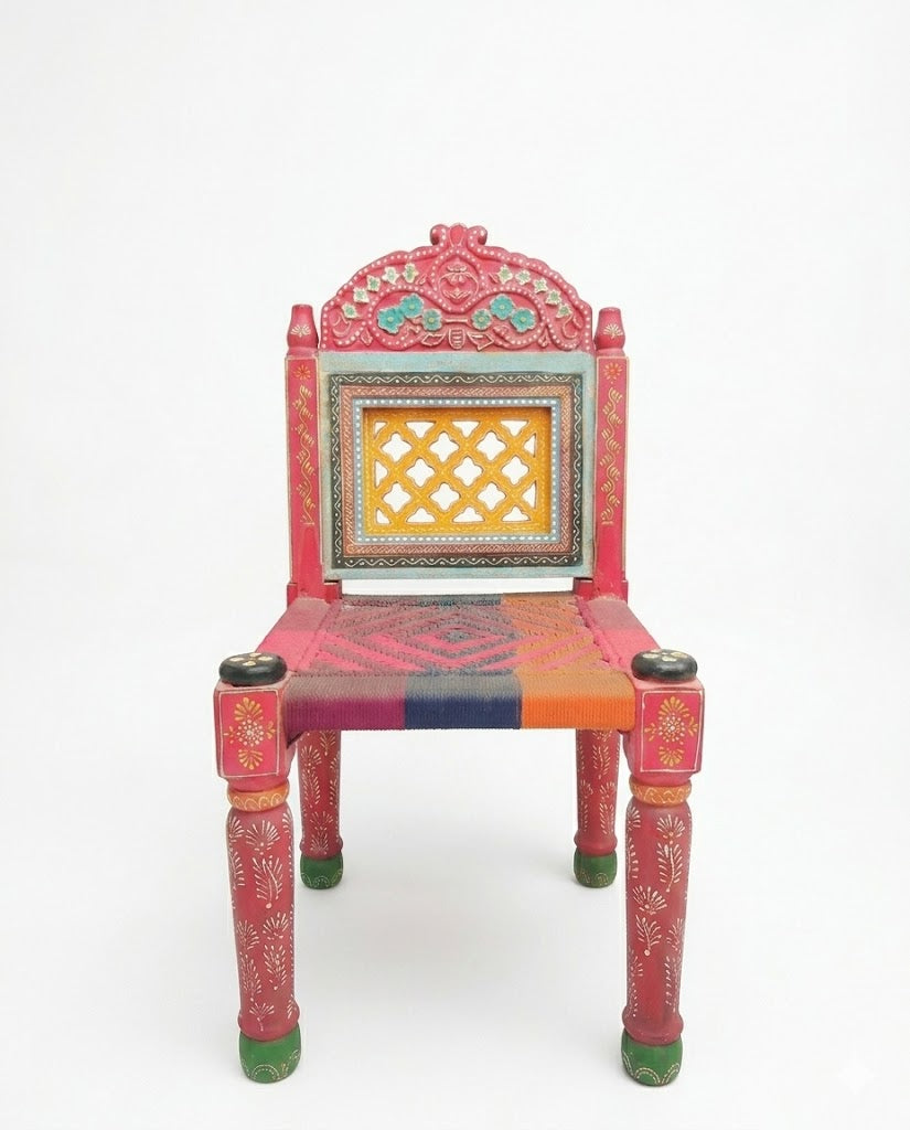 Hand-Painted Rajasthani Wooden Chair