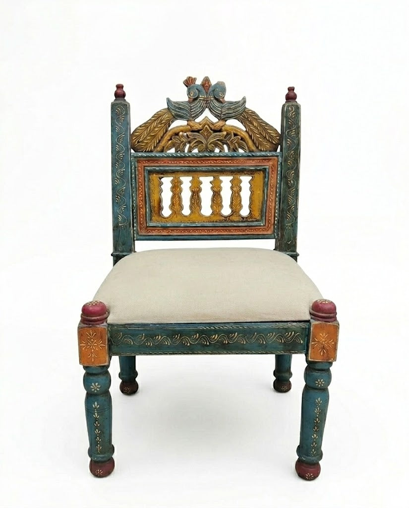 Hand-Painted Teal Rajasthani Accent Chair